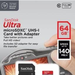 MICRO SD XC - SANDISK ULTRA 64 GB, 140 MB/S, UHS-I, CLASE 10, A1, U1, CON ADAPTADOR SD